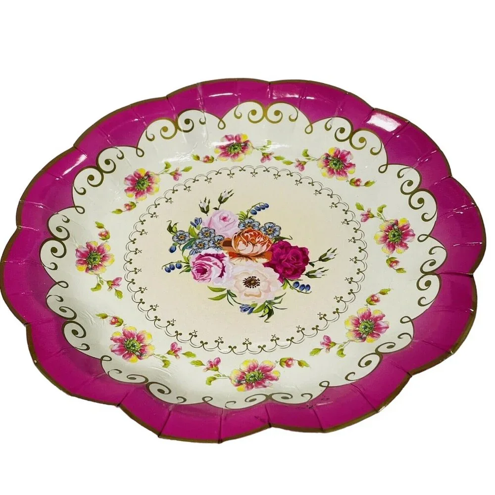 Pretty Tea Party Cake Plates Floral Talking Tables 7 Inch Paper Plates 12 Pack